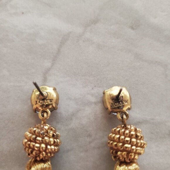 ✨ J.Crew Gold Beaded Rhinestone Crystal Tassel Drop Dangle Earrings ✨ - Picture 7 of 9